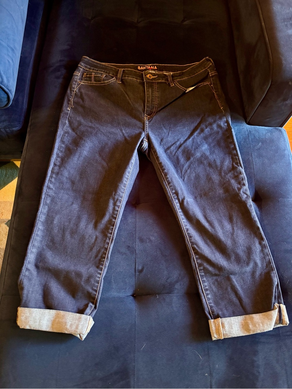 Women's Navy Boyfriend Cropped Jeans — Rolled Cuff Relaxed Fit